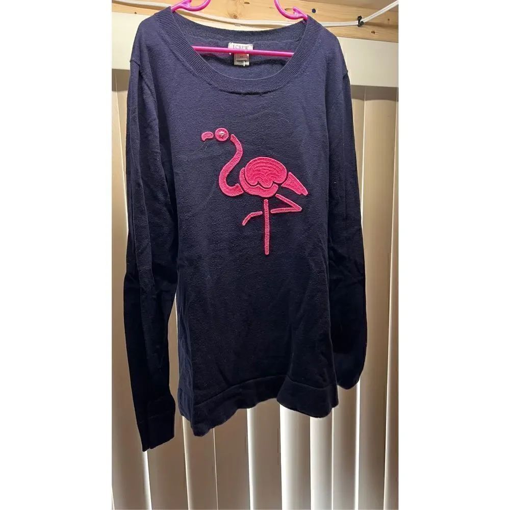 J.Crew Women's Flamingo Crew Neck Long Sleeve Pullover Sweater Pink Blue Size XS